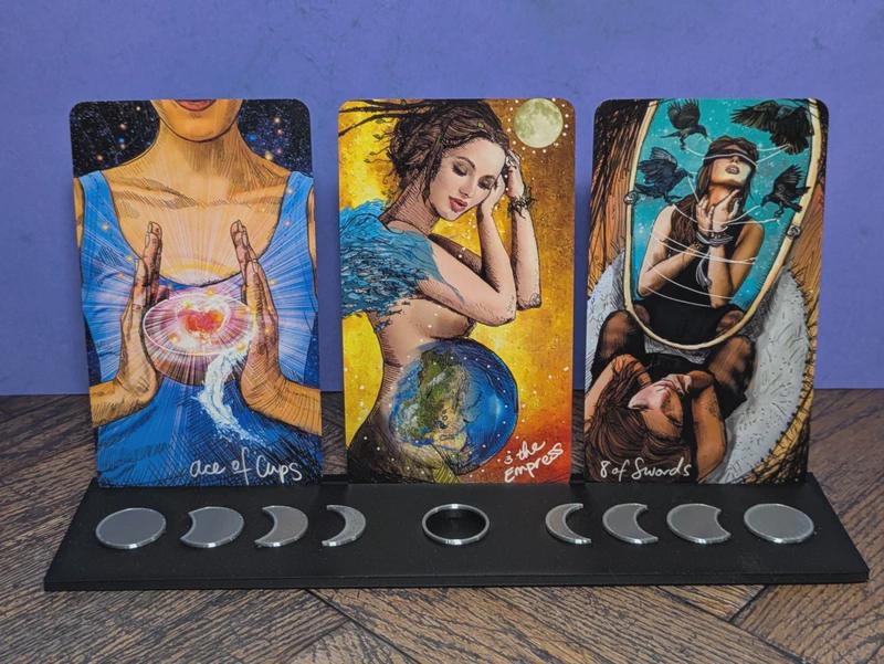 Moon Phase Tarot Card Holder – Holds 3 Cards + Crystal Space