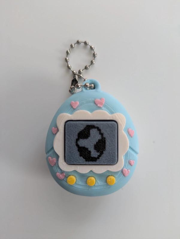 Blue Tamagotchi Style Clicker Fidget with Pink Hearts