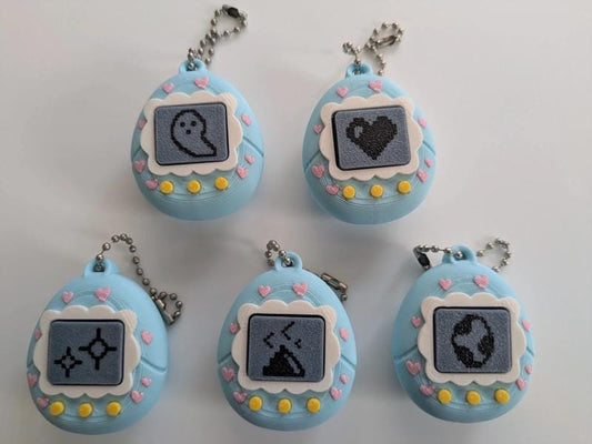 Blue Tamagotchi Style Clicker Fidget with Pink Hearts