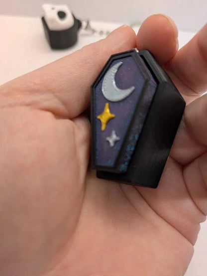 Galaxy Coffin + Moon & Star Clicker Fidget Keychain – 3D Printed Toy