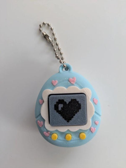 Blue Tamagotchi Style Clicker Fidget with Pink Hearts