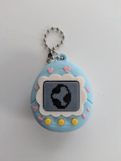 Blue Tamagotchi Style Clicker Fidget with Pink Hearts