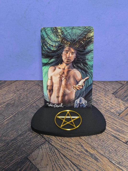 Black & Gold Pentagram Tarot Card Stand – Witchy Altar Décor
