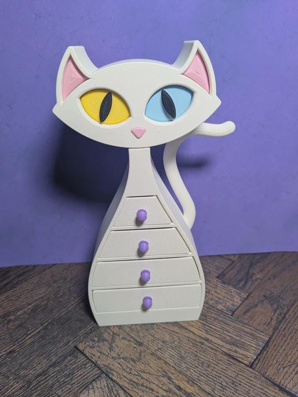 White Cat Drawers – Blue & Yellow Heterochromia Eyes
