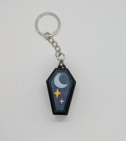 Galaxy Coffin + Moon & Star Clicker Fidget Keychain – 3D Printed Toy