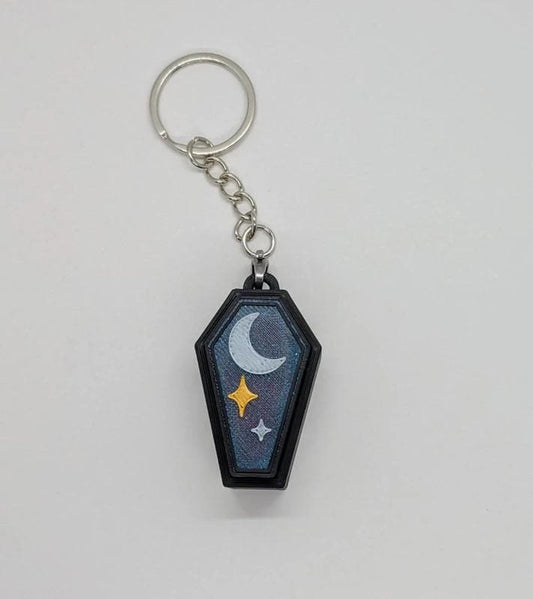 Galaxy Coffin + Moon & Star Clicker Fidget Keychain – 3D Printed Toy