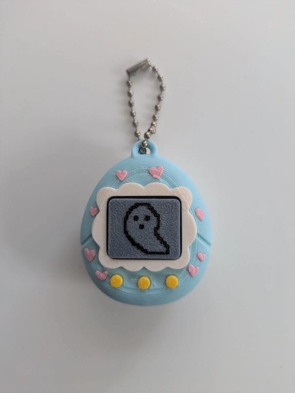 Blue Tamagotchi Style Clicker Fidget with Pink Hearts