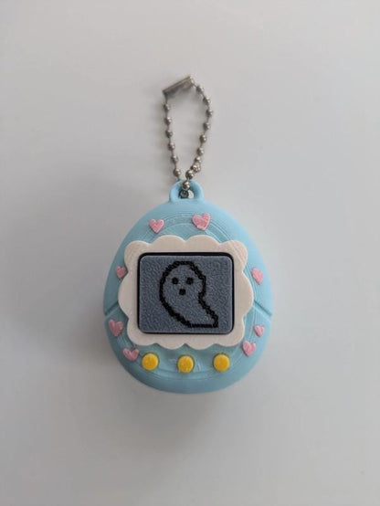 Blue Tamagotchi Style Clicker Fidget with Pink Hearts