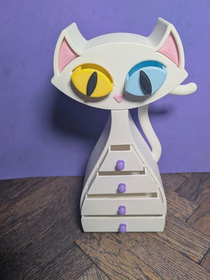 White Cat Drawers – Blue & Yellow Heterochromia Eyes