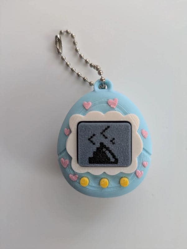 Blue Tamagotchi Style Clicker Fidget with Pink Hearts