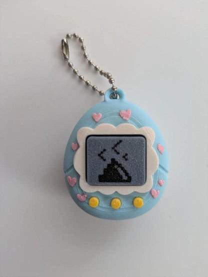 Blue Tamagotchi Style Clicker Fidget with Pink Hearts